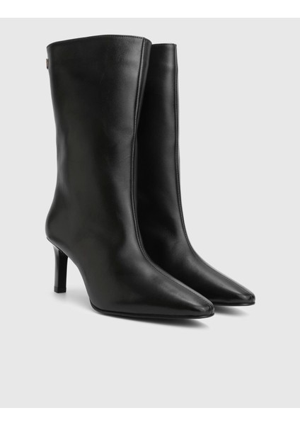 Alvina Hakiki Deri Siyah Kadın Topuklu Bot