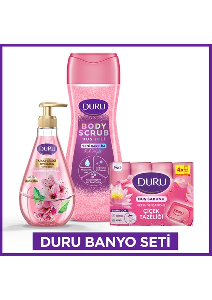 Banyo Seti Pink Delight Body Scrub Duş Jeli 450 Ml,Kiraz Sıvı Sabun 500ML,Çiçek Tazeliği 4X150GR