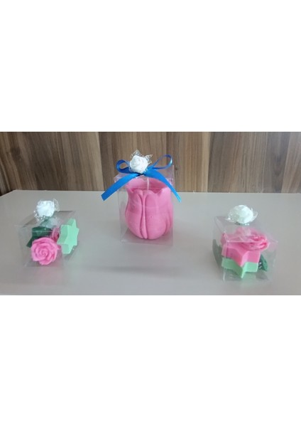 Lale Yıldız Gül Görünümlü Kokulu Doğal Pembe Yeşil Renk 3lü Dekoratif Mum fiyatları