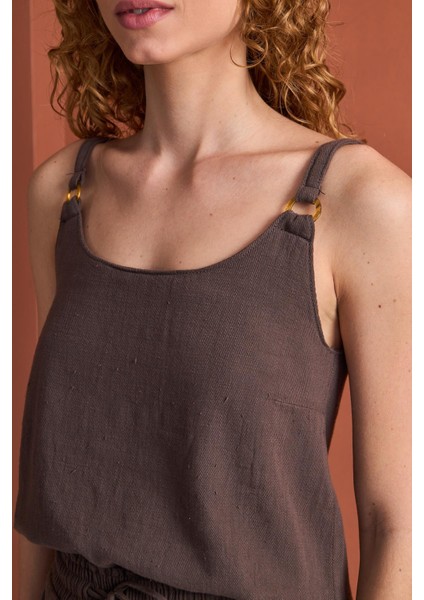 Cecıl- Tokalı Askılı Bluz Kahve