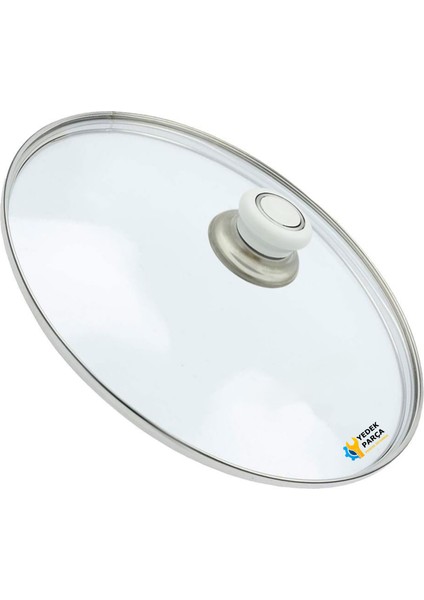 Tencere Sahan Tava Cam Kapağı Kapak 14 cm Beyaz Tutma Tepesi