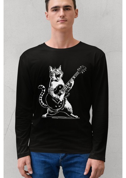 Sarman Rock Siyah Bisiklet Yaka Uzun Kollu Erkek T-Shirt