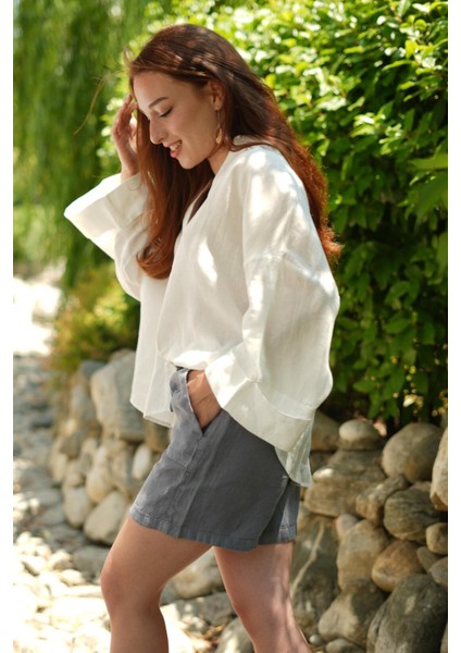 Purette %100 Keten Oversize Kadın Gömlek Beyaz fiyatları