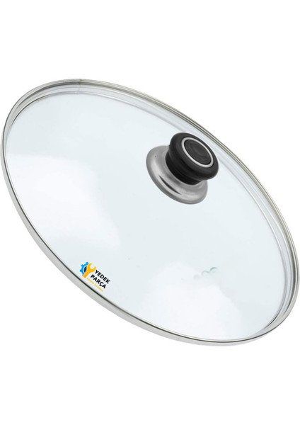 Tencere Sahan Tava Cam Kapağı Kapak 36 cm Siyah Tutma Tepesi
