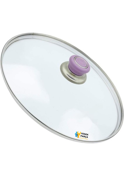Tencere Sahan Tava Cam Kapağı Kapak 28 cm Lila Tutma Tepesi