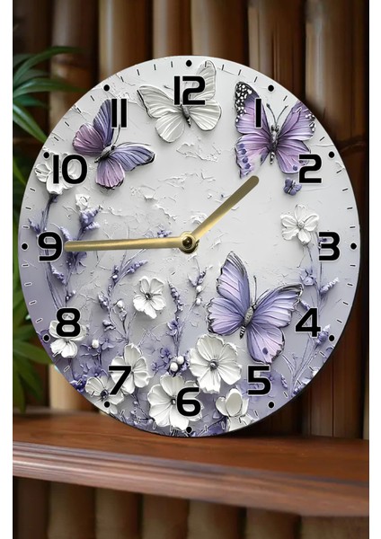 Mdf Duvar Saati Mor Kelebek ve Çiçek Desenli – 33X33 cm SDW391 fiyatları