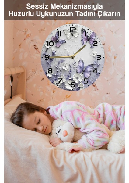 Mdf Duvar Saati Mor Kelebek ve Çiçek Desenli – 33X33 cm SDW391 fırsatları