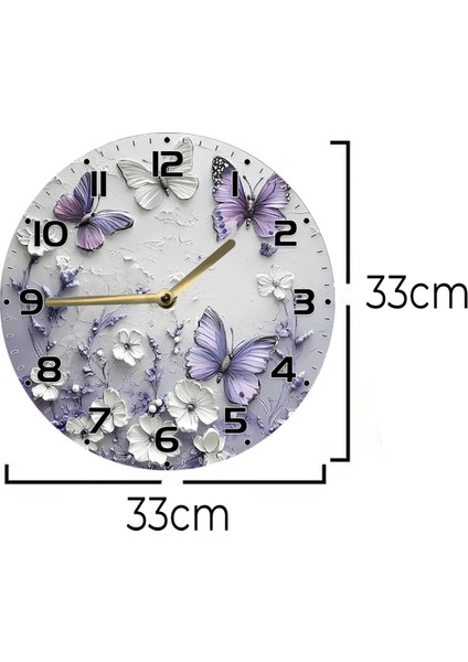 Mdf Duvar Saati Mor Kelebek ve Çiçek Desenli – 33X33 cm SDW391