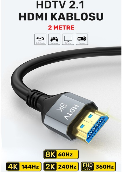 HDMI 2.1 Örgü Kablo 1.5 m – Ultra Hızlı 8K/4K 144Hz, HDTV ve Monitör Uyumlu, Kalın Bakır Tel ile Dayanıklı Tasarım