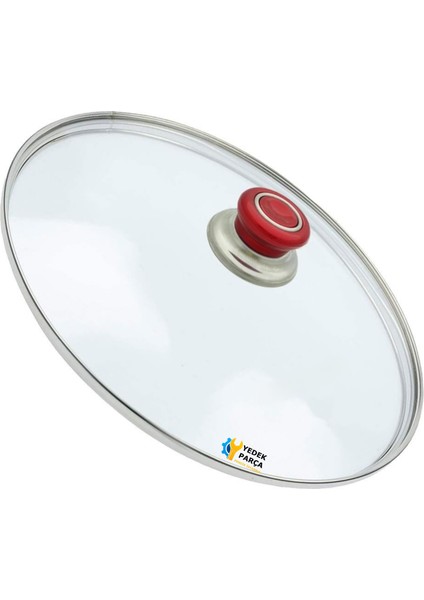 Tencere Sahan Tava Cam Kapağı Kapak 24 cm Kırmızı Tutma Tepesi