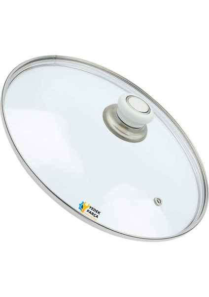 Tencere Sahan Tava Cam Kapağı Kapak 18 cm Beyaz Tutma Tepesi