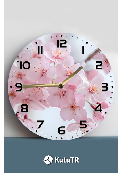 Dekoratif Mdf Duvar Saati – Zarif Pembe Çiçek Desenli– 33X33 cm SDW395