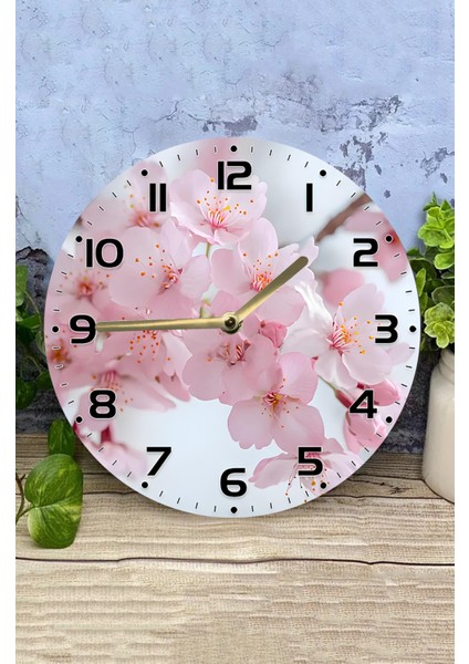 Dekoratif Mdf Duvar Saati – Zarif Pembe Çiçek Desenli– 33X33 cm SDW395 modelleri