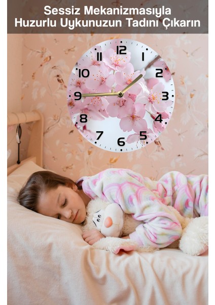 Dekoratif Mdf Duvar Saati – Zarif Pembe Çiçek Desenli– 33X33 cm SDW395 fırsatları