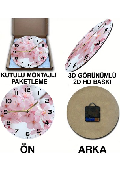 Dekoratif Mdf Duvar Saati – Zarif Pembe Çiçek Desenli– 33X33 cm SDW395 indirimleri