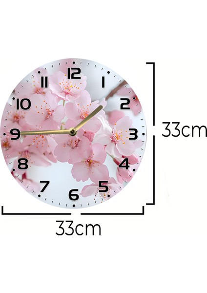 Dekoratif Mdf Duvar Saati – Zarif Pembe Çiçek Desenli– 33X33 cm SDW395