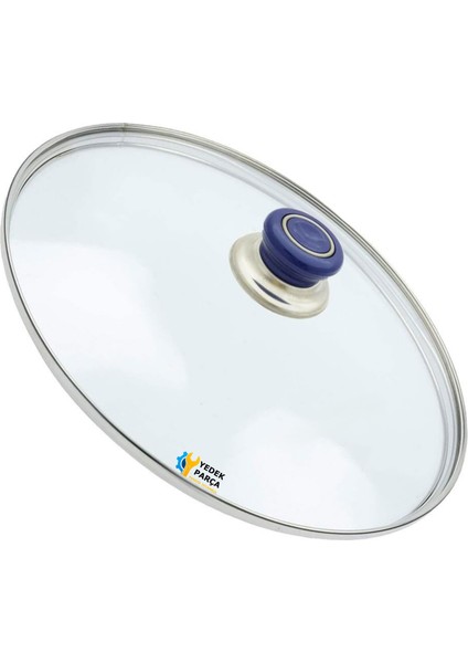 Tencere Sahan Tava Cam Kapağı Kapak 24 cm Lacivert Tutma Tepesi