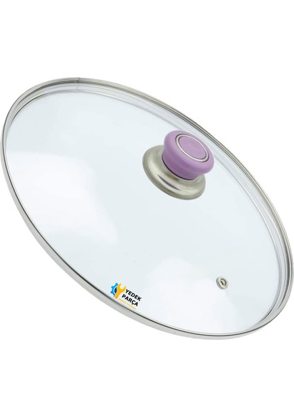Tencere Sahan Tava Cam Kapağı Kapak 18 cm Lila Tutma Tepesi