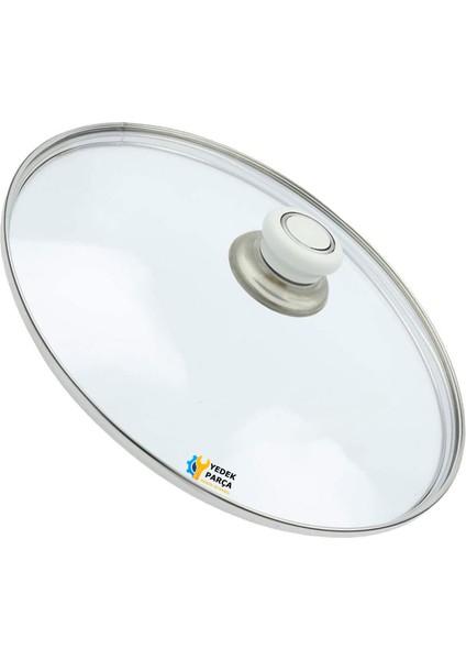 Tencere Sahan Tava Cam Kapağı Kapak 22 cm Beyaz Tutma Tepesi