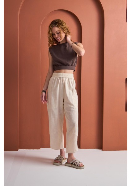 Bluz Noa - Özgür Ruhlara Özel Crop Kahve