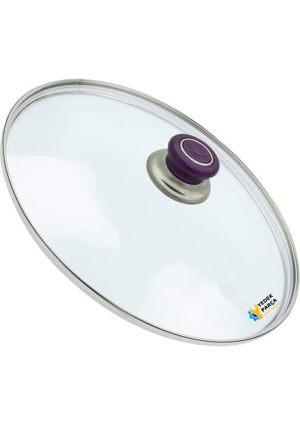 Tencere Sahan Tava Cam Kapağı Kapak 14 cm Mor Tutma Tepesi