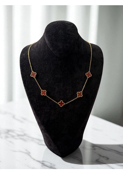 Bordo Beş Yapraklı Yonca Paslanmaz Çelik Takı Seti CNS105 fiyatları