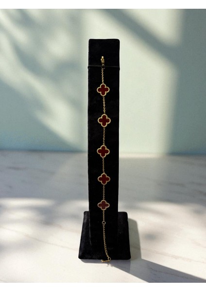 Bordo Beş Yapraklı Yonca Paslanmaz Çelik Takı Seti CNS105 modelleri