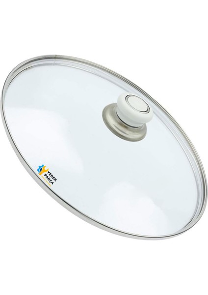 Tencere Sahan Tava Cam Kapağı Kapak 40 cm Beyaz Tutma Tepesi