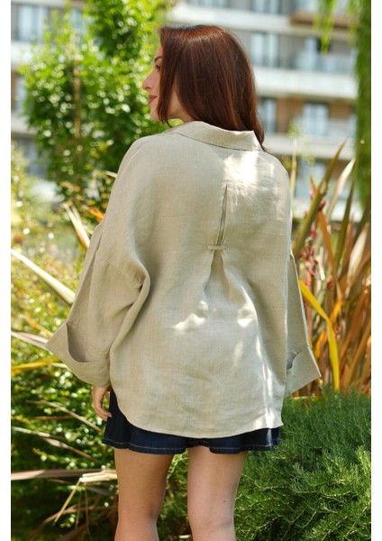 Purette %100 Keten Oversize Kadın Gömlek Naturel fırsatları