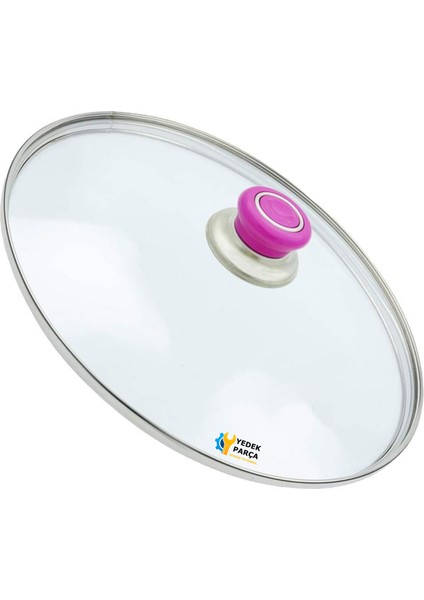 Tencere Sahan Tava Cam Kapağı Kapak 20 cm Fuşya Tutma Tepesi
