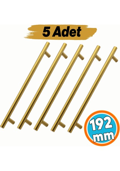 Mobilya Kulp Mutfak Çekmece Dolap Dolabı Kapak Kulpları Kulbu Gold 192 mm 19.2 cm Altın Metal 5 Adet