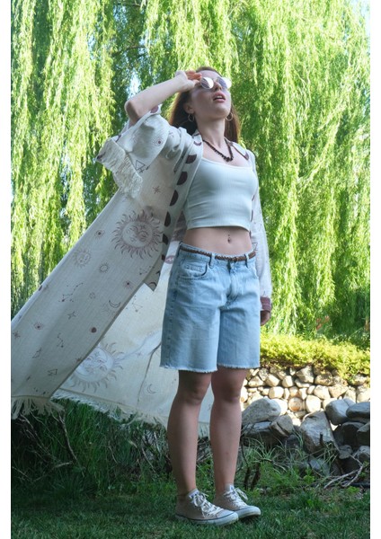 Awen Mom Paçası Kesik Denim Şort Açık Mavi modelleri