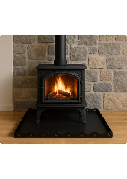 Metal Şömine Soba Altlığı | Siyah Ateş Desenli (80X100CM)