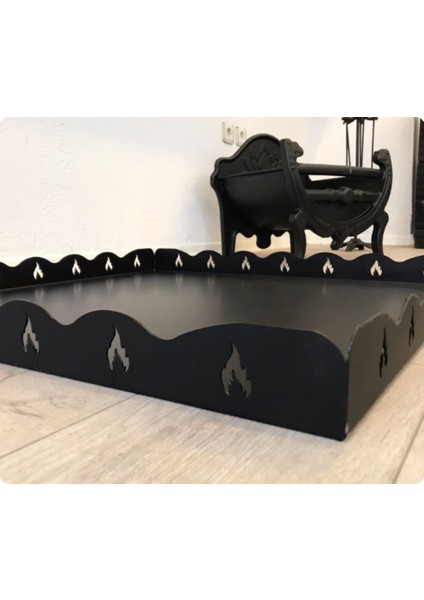 Metal Şömine Soba Altlığı | Siyah Ateş Desenli (80X100CM) indirimleri