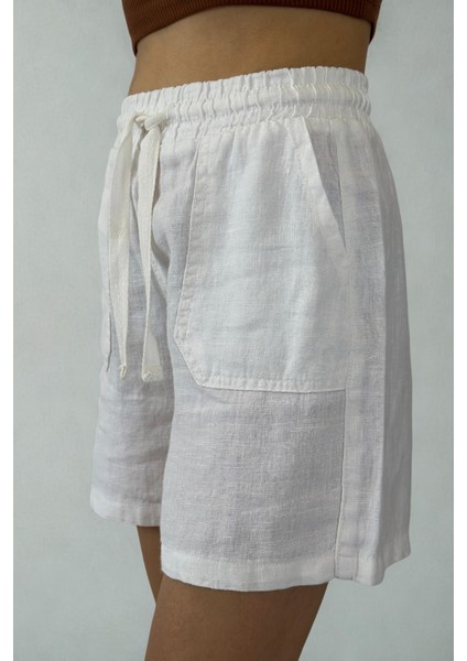 Verona Büyük Cepli %100 Keten Şort Beyaz fiyatları