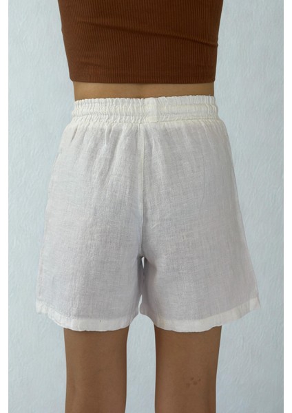 Verona Büyük Cepli %100 Keten Şort Beyaz fırsatları
