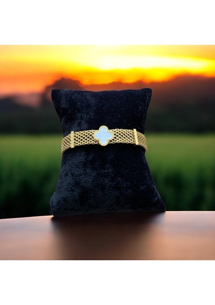 Beyaz Yoncalı Çelik Bileklik Seti CNS070 modelleri