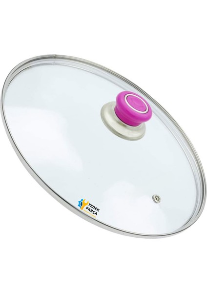 Tencere Sahan Tava Cam Kapağı Kapak 18 cm Fuşya Tutma Tepesi