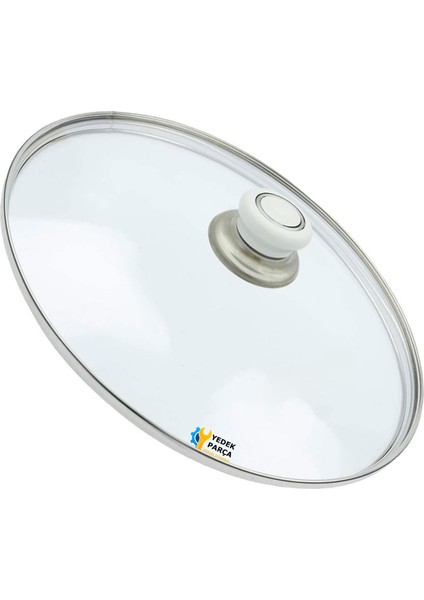 Tencere Sahan Tava Cam Kapağı Kapak 20 cm Beyaz Tutma Tepesi