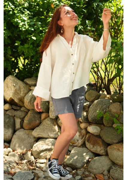 Verona Büyük Cepli %100 Keten Şort Gri fiyatları