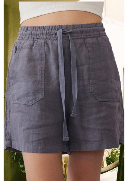 Verona Büyük Cepli %100 Keten Şort Gri modelleri