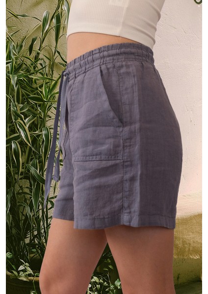 Verona Büyük Cepli %100 Keten Şort Gri indirimleri