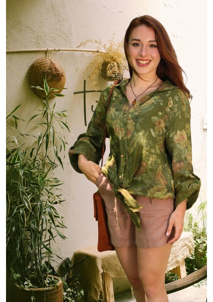 Verona Büyük Cepli %100 Keten Şort Vizon