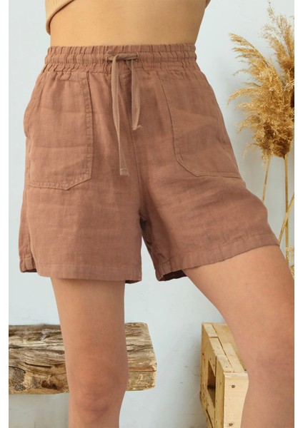 Verona Büyük Cepli %100 Keten Şort Vizon fiyatları