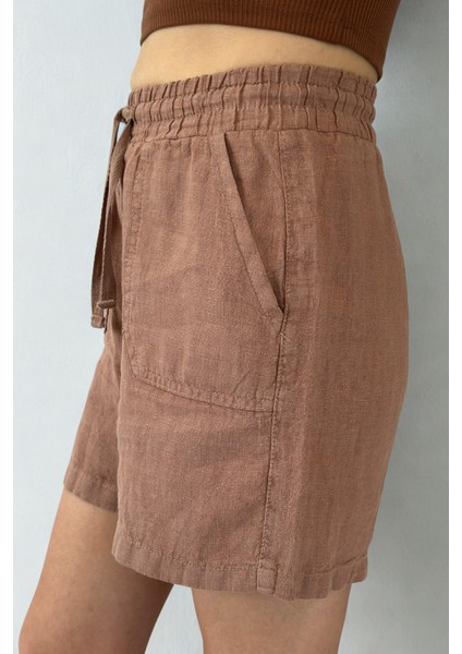 Verona Büyük Cepli %100 Keten Şort Vizon fırsatları