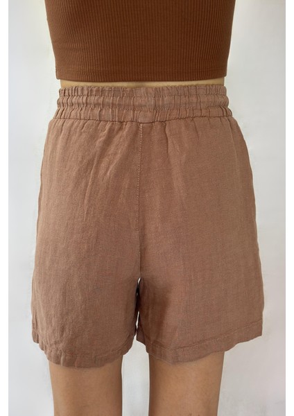 Verona Büyük Cepli %100 Keten Şort Vizon indirimleri