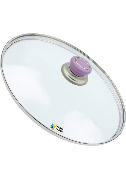 Tencere Sahan Tava Cam Kapağı Kapak 22 cm Lila Tutma Tepesi