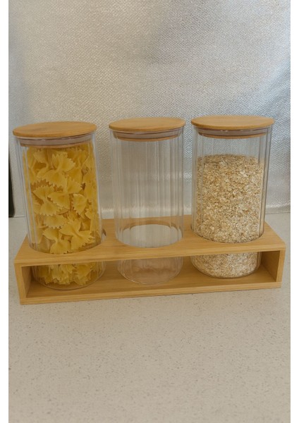 Borosilikat Cam Bambu Stantlı ve Bambu Kapaklı Optik Çizgili Baharatlık Seti 1400 ml (ALG11522) fiyatları