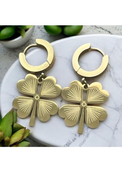 Yonca Motifli Paslanmaz Çelik Küpe Cns Küpe 004-4