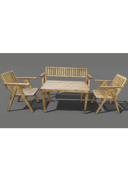 Soylu Kapı Ahşap Oturma Grubu, 3+1 Balkon & Teras Takımı: 1 Masa, 2 Sandalye, 1 Sedir & Sarıçam Eskitme Boyalı fiyatları